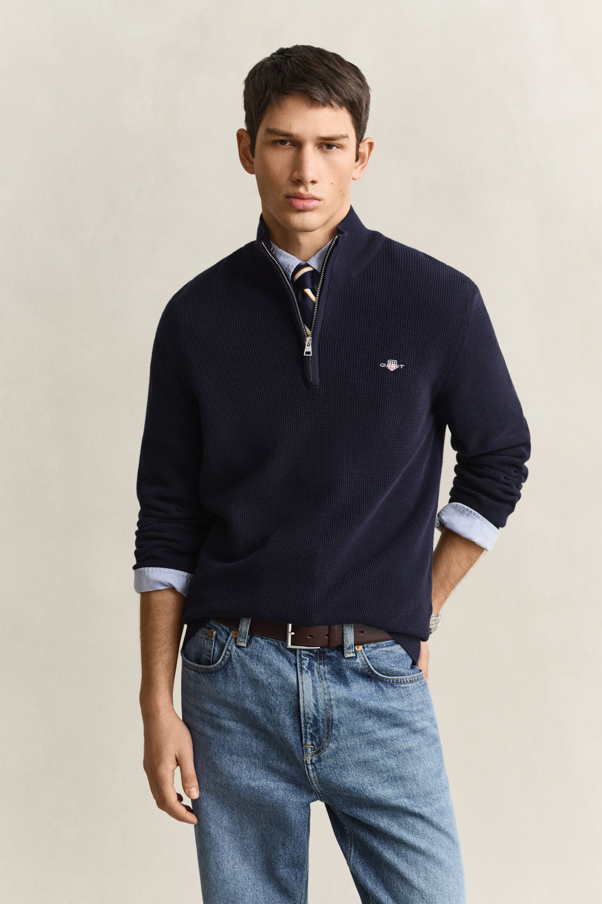 Gant Textured Cotton Rib Half-Zip Sweater 8030292