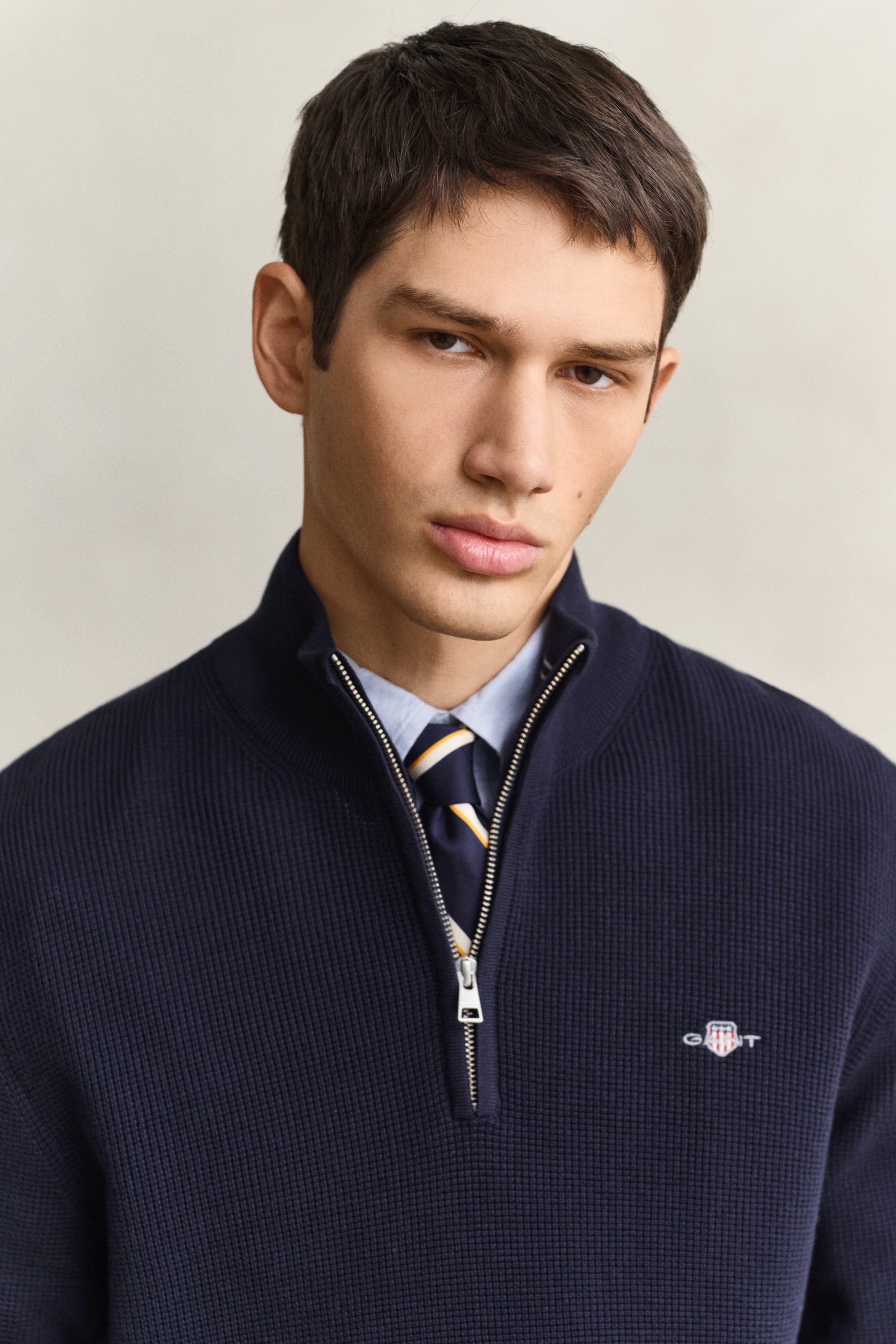 Gant Textured Cotton Rib Half-Zip Sweater 8030292
