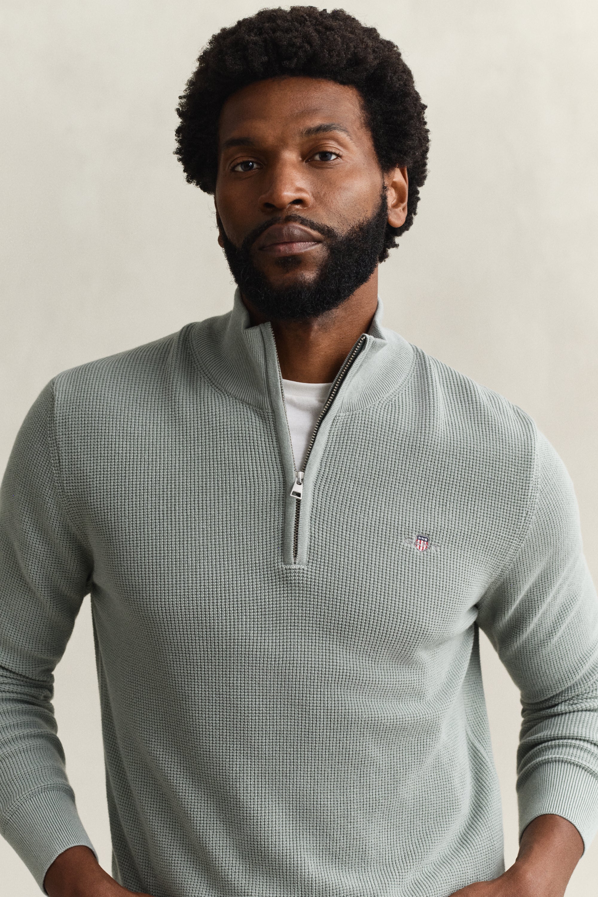 Gant Textured Cotton Rib Half-Zip Sweater 8030292