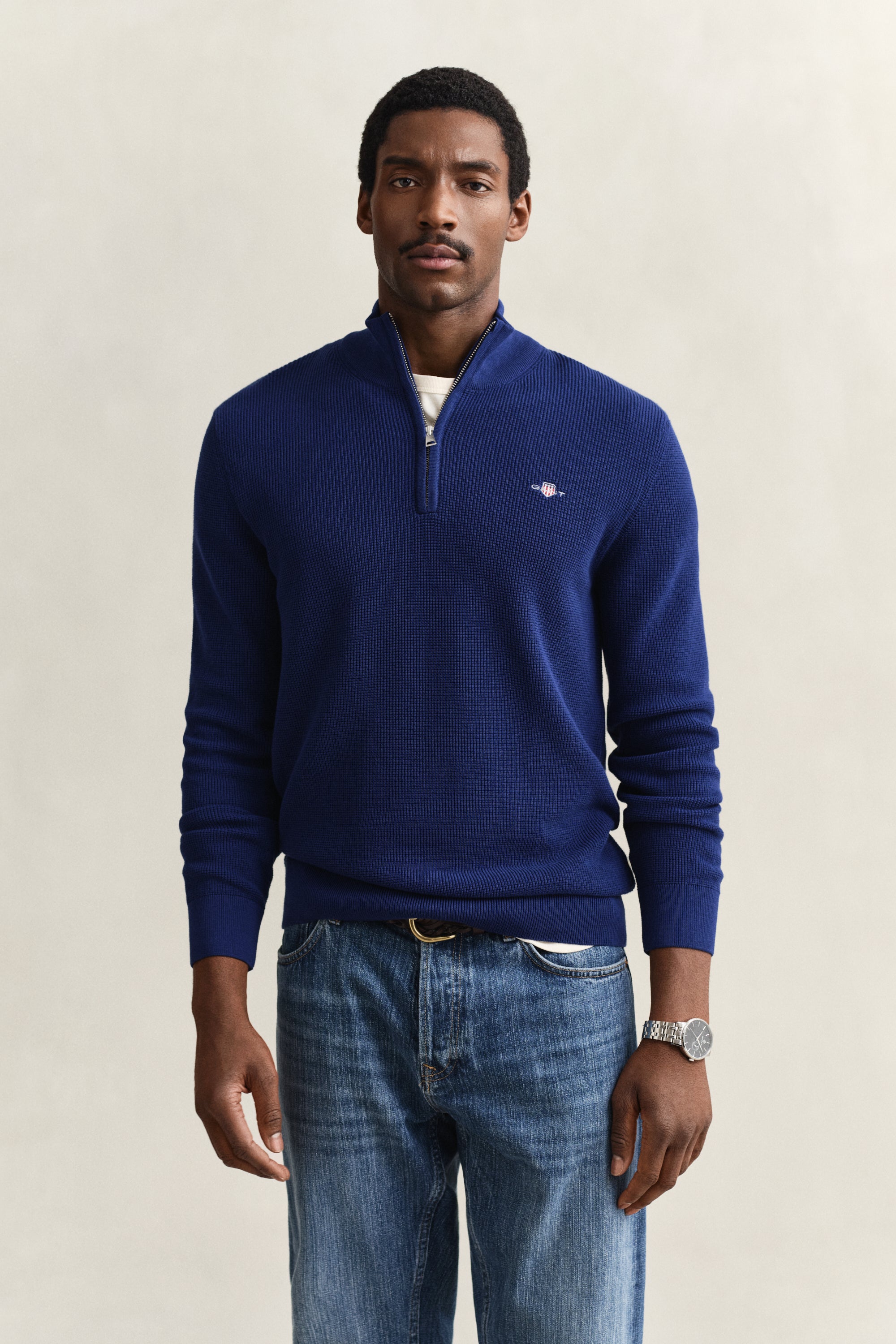 Gant Textured Cotton Rib Half-Zip Sweater 8030292