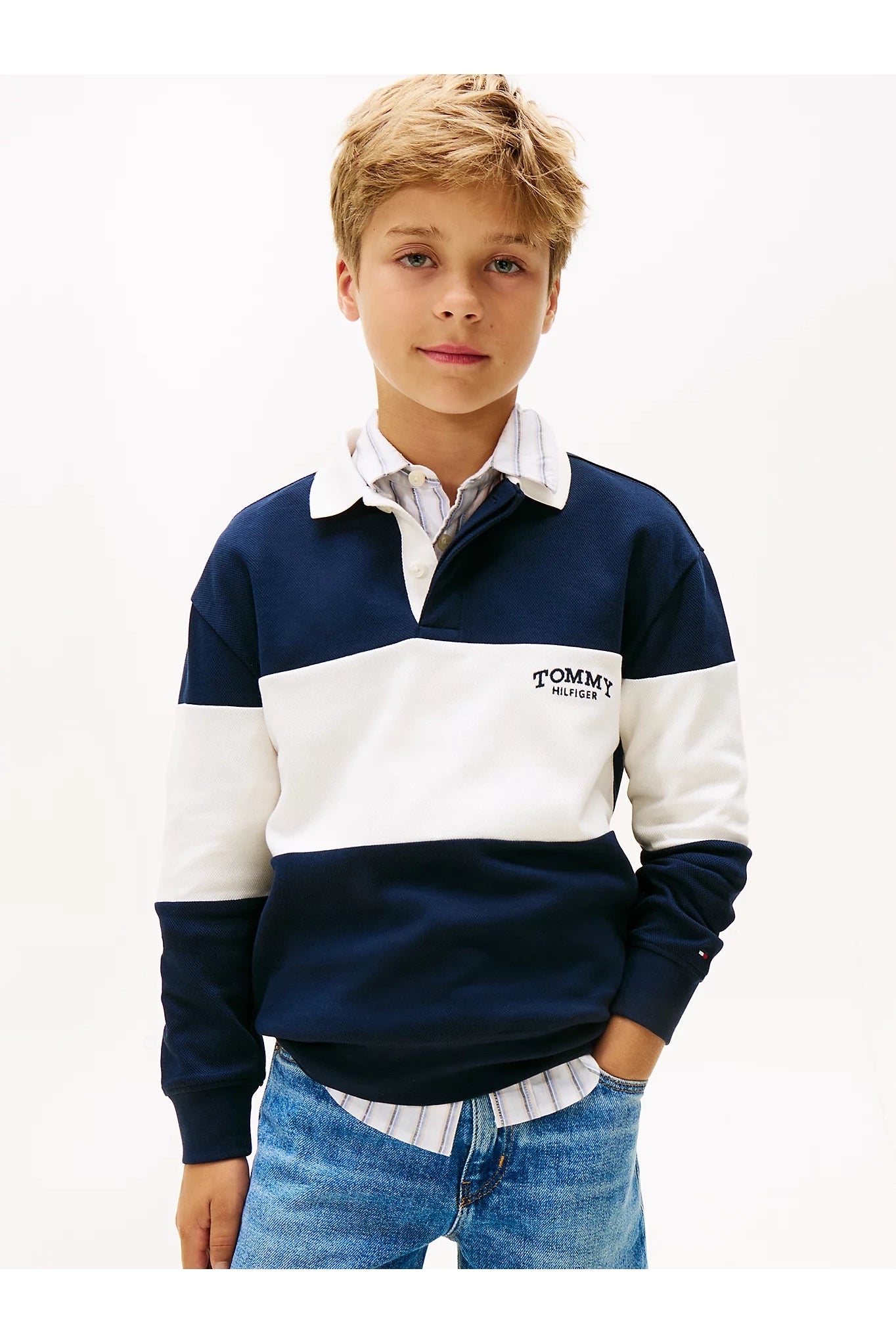 Tommy Hilfiger Kids Colour-Block Long Sleeve Polo Shirt