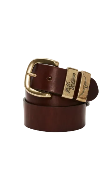 RM Williams Leather Drover Belt Antique Gold Buckle Mid-Brown