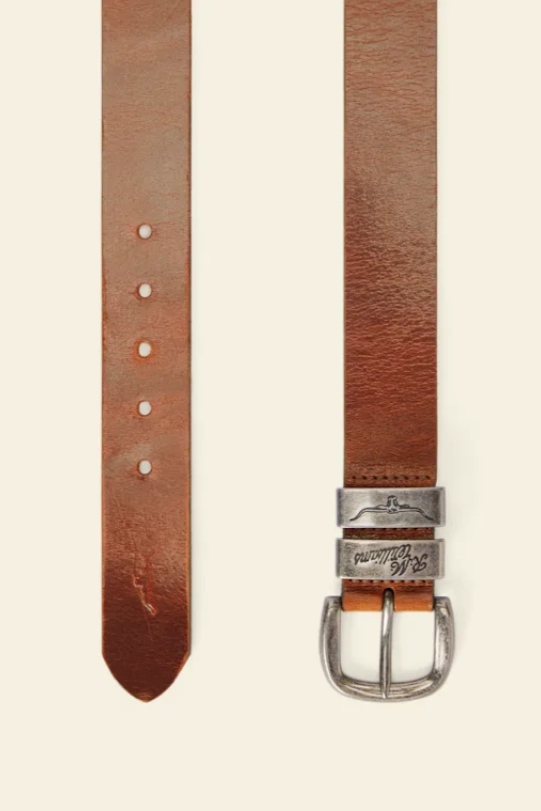 RM Williams Mid-Brown Leather Drover Belt Antique Buckle