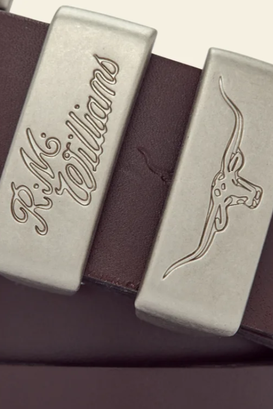 RM Williams Leather Drover Belt Brushed Nickle Buckle Chestnut