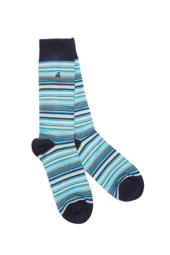 Swole Panda Blue Narrow Striped Bamboo Socks SP286