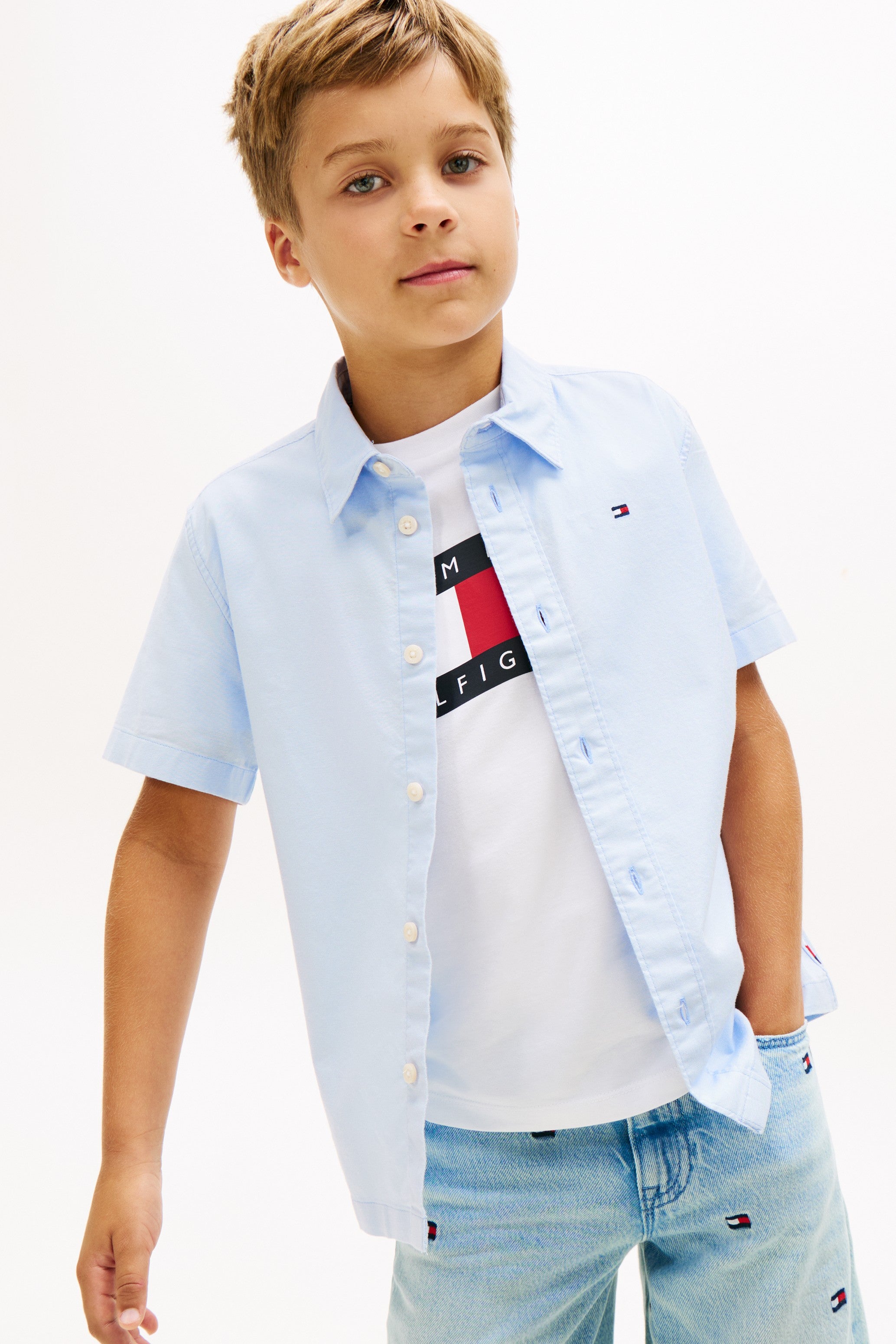 Tommy Hilfiger Kids Linen Short Sleeve Shirt 09554