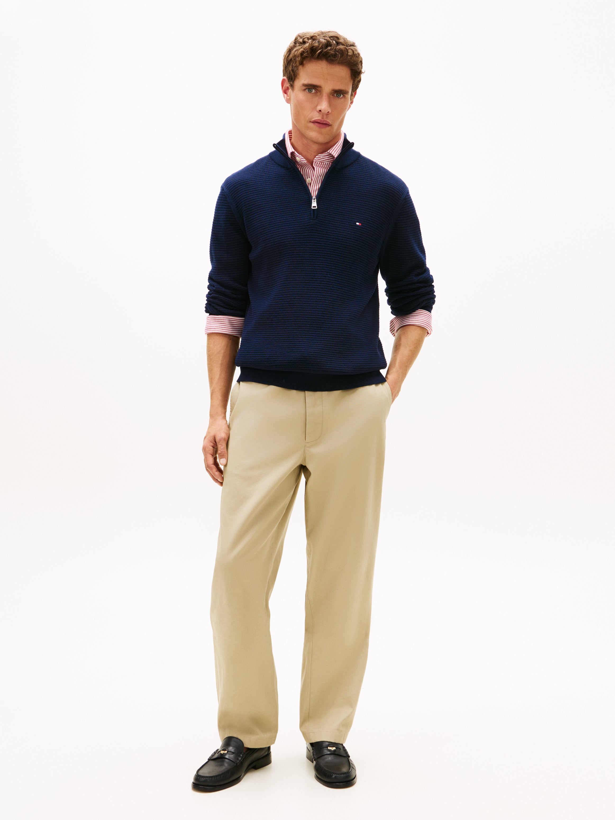 Tommy Hilfiger Textured 1/4 Zip Mock Neck Sweater 42916
