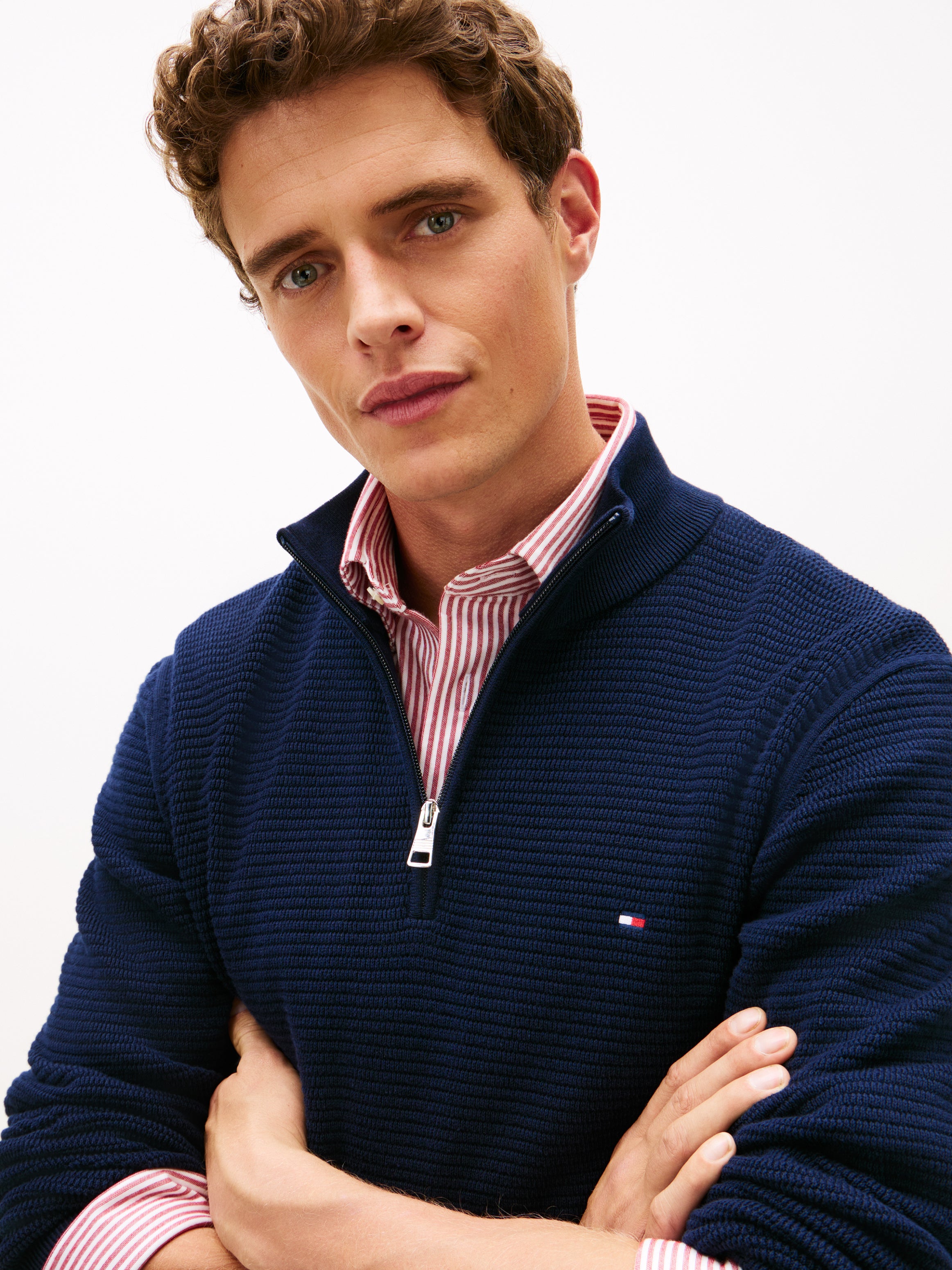 Tommy Hilfiger Textured 1/4 Zip Mock Neck Sweater 42916