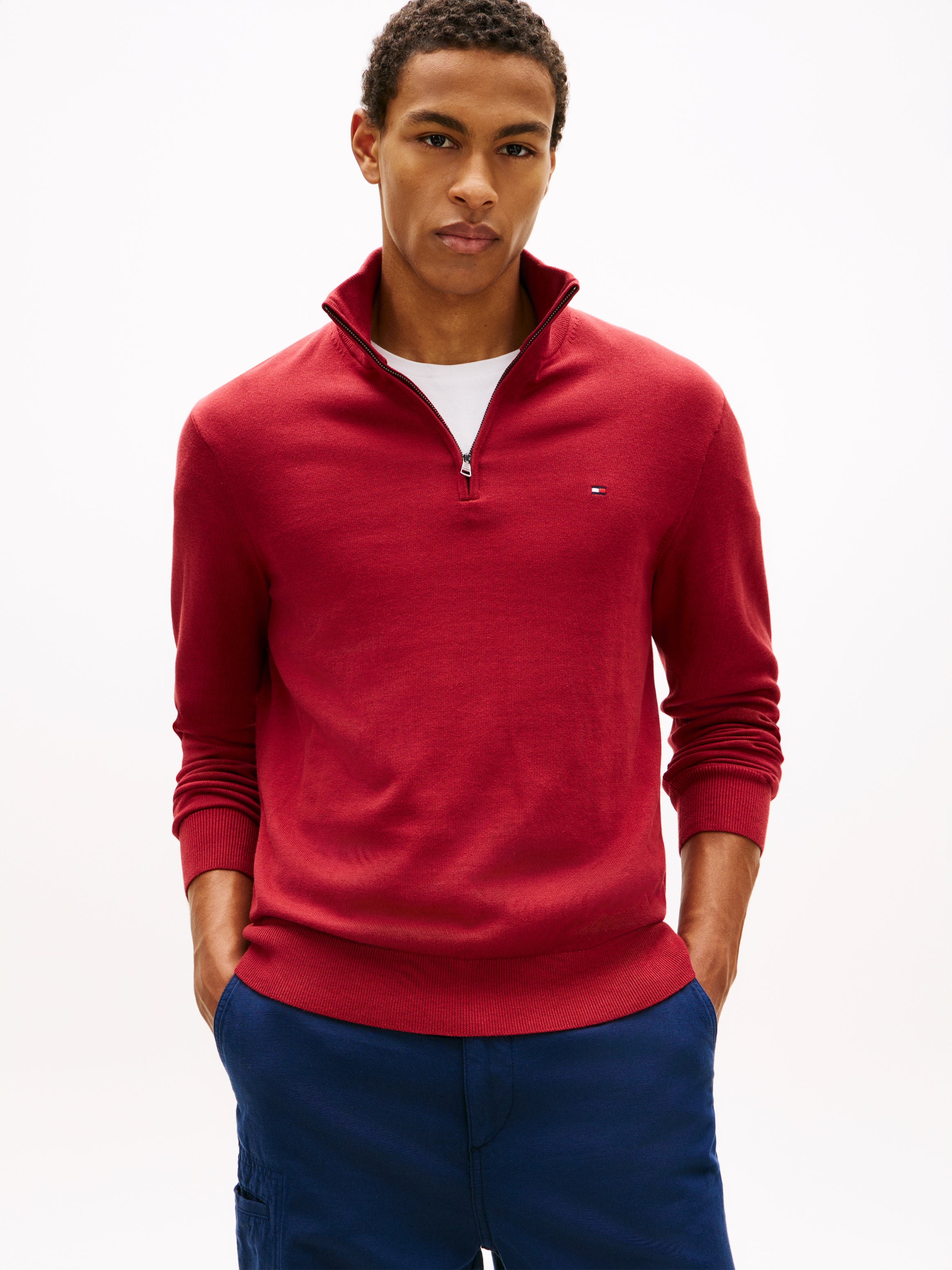 Tommy Hilfiger Flag Embroidery 1/4 Zip Knit Sweater 37331