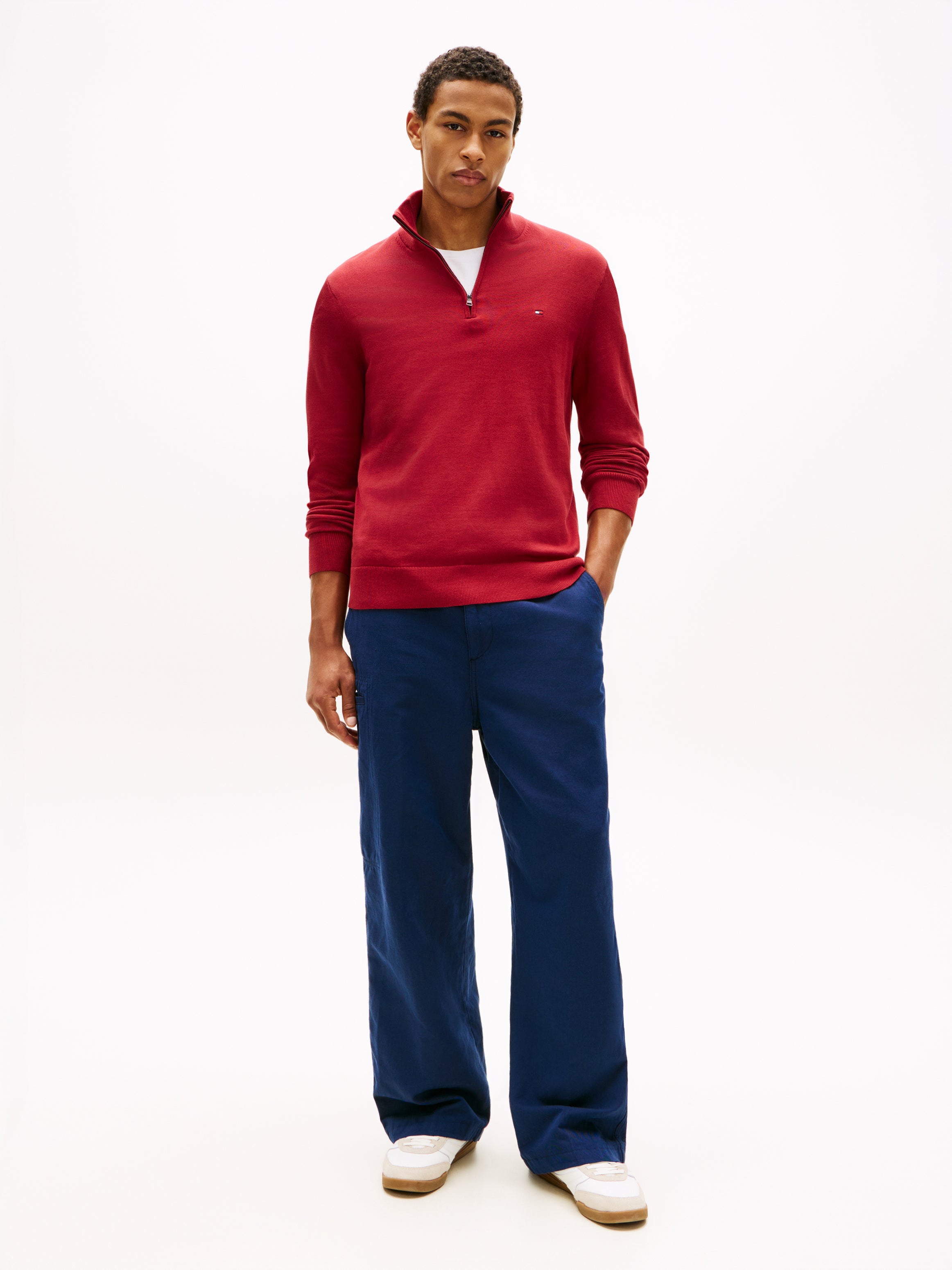 Tommy Hilfiger Flag Embroidery 1/4 Zip Knit Sweater 37331