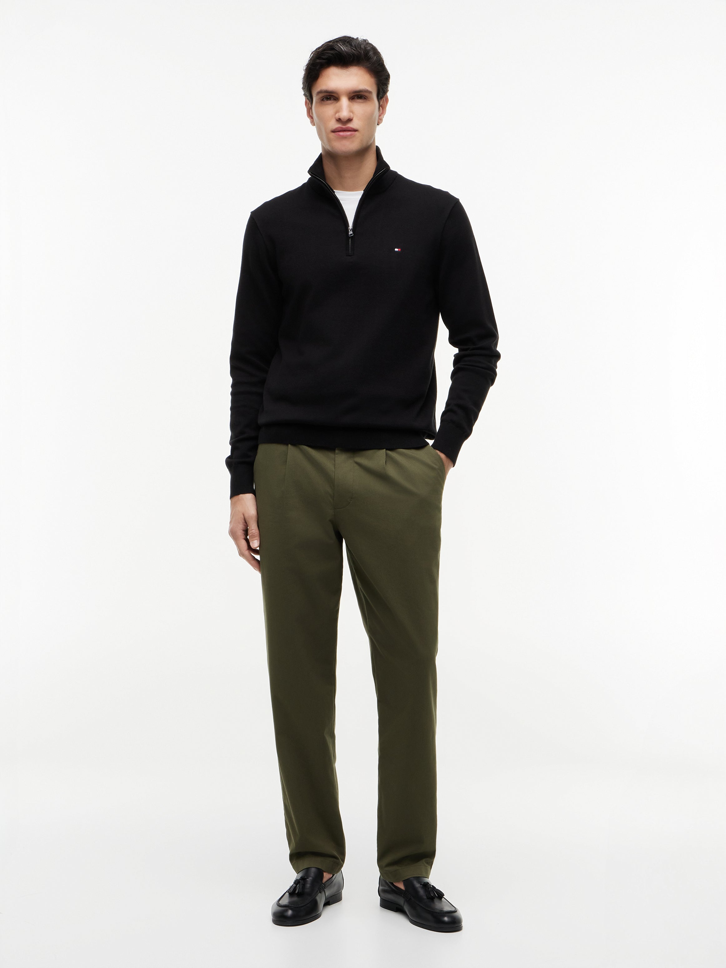 Tommy Hilfiger Flag Embroidery 1/4 Zip Knit Sweater 37331