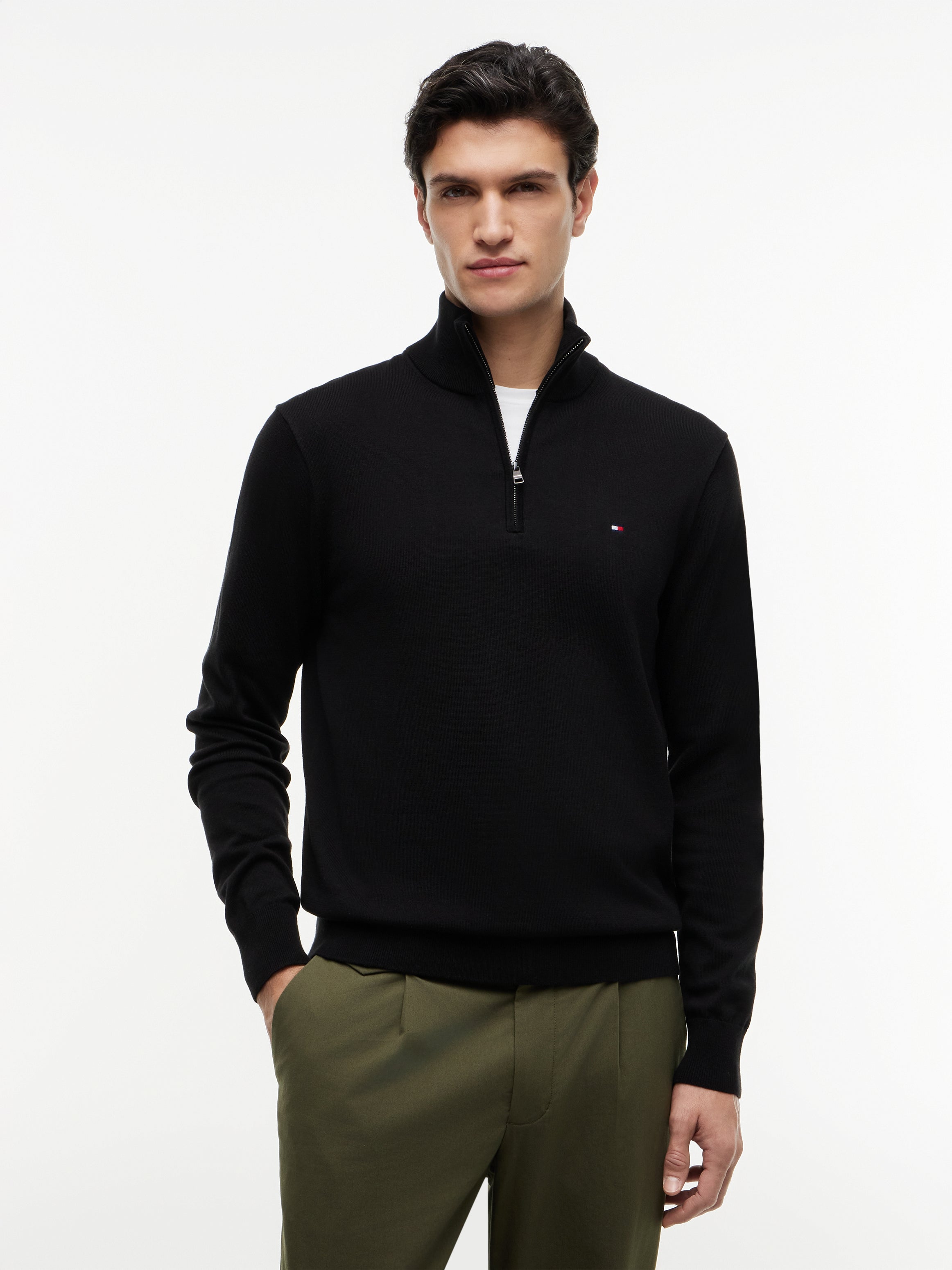 Tommy Hilfiger Flag Embroidery 1/4 Zip Knit Sweater 37331