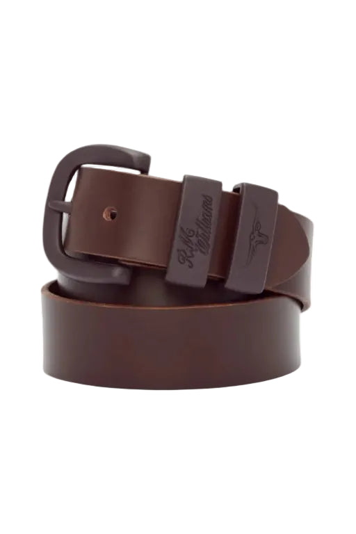 RM Williams Leather Drover Belt Matt Brown Buckle Chocolate