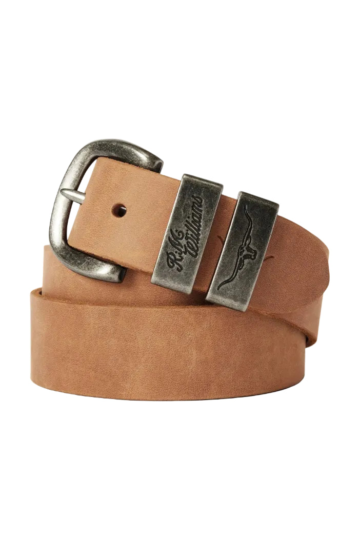 RM Williams Leather Drover Belt Antique Buckle Vintage Brown