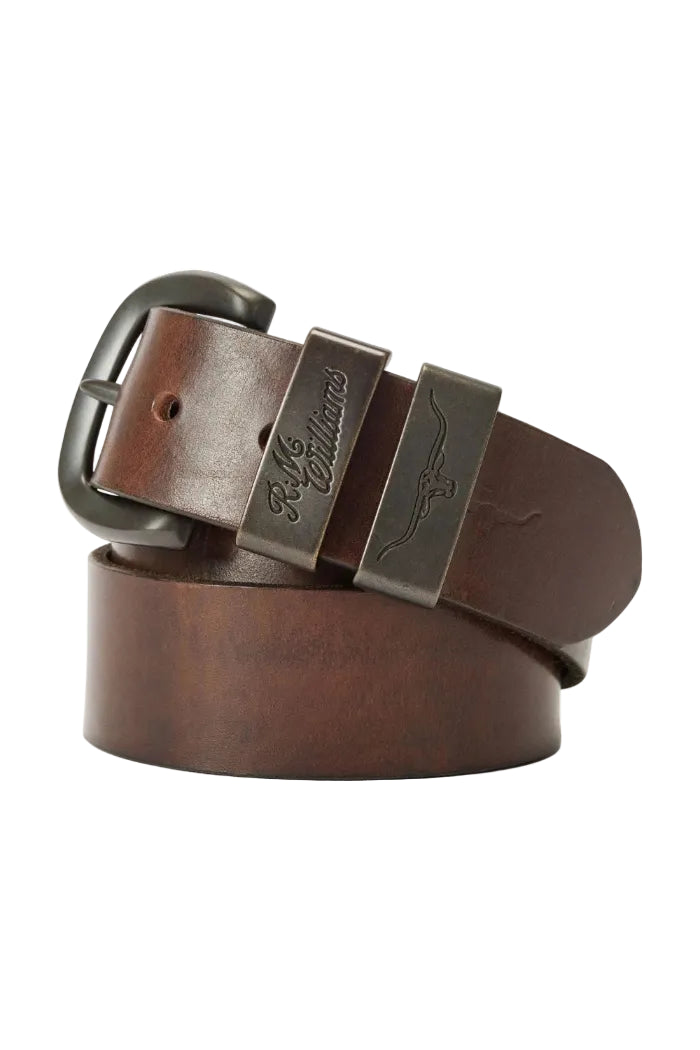 RM Williams Leather Drover Belt Bronze Buckle Light Chocolate