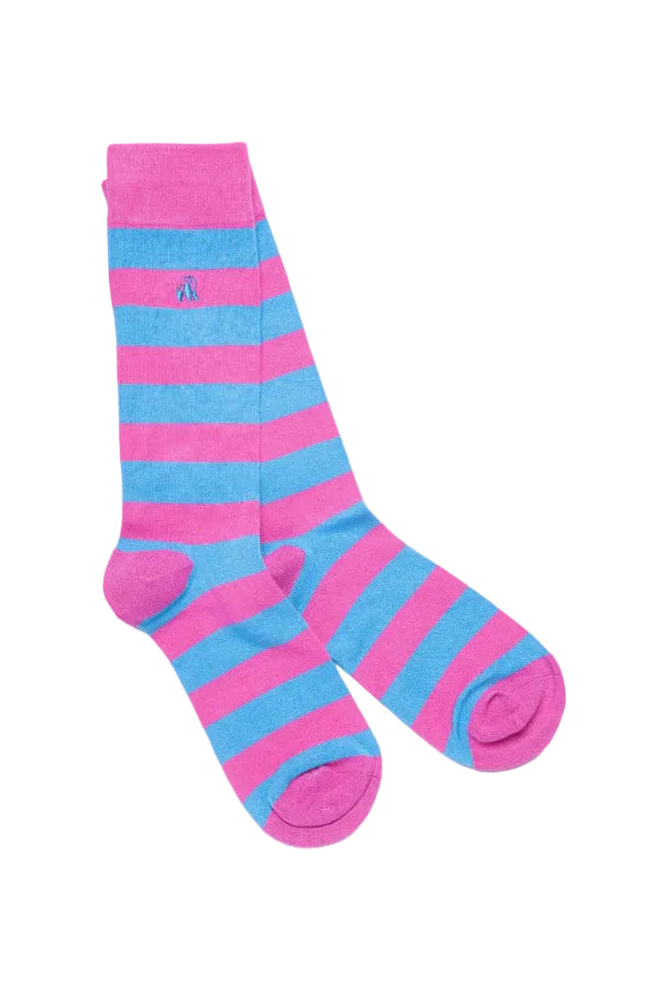 Swole Panda Bamboo Socks SP282 Pink Blue Stripe