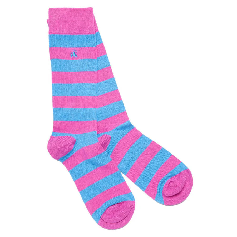 Swole Panda Bamboo Socks SP282 Pink Blue Stripe